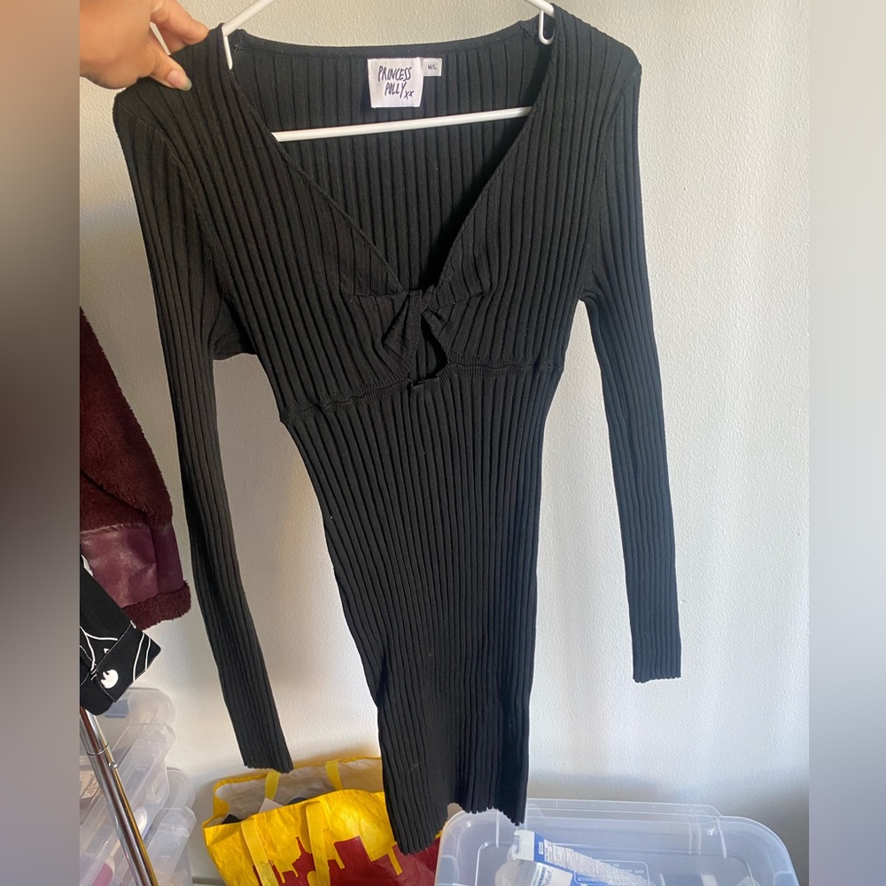 Princess Polly Black Long Sleeve Ribbed Dress